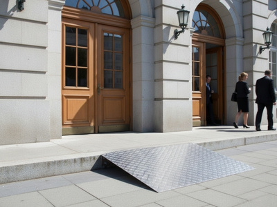 Alu Rampe nach Maß an Steinkante vor Tür